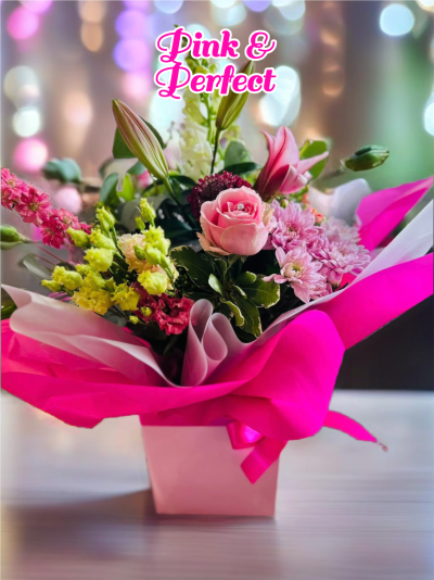 Pink and Perfect - Indulge in the beauty of our "All Pinks Mix," a modern floral arrangement designed for a touch of contemporary elegance. This florist's choice selection features a stunning blend of pink lilies, roses, and other seasonal blooms, carefully curated to create a harmonious and visually captivating display. The arrangement showcases the diverse spectrum of pink hues, from delicate pastels to vibrant magentas, all while maintaining a fresh and stylish aesthetic. Please note that flower varieties may vary based on seasonal availability, ensuring that your arrangement is always filled with the freshest and most beautiful blooms of the moment.