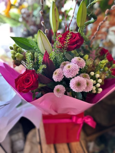 Rose & Rouge - Selection of deep red and pink flowers designed by your florist includes roses and lillies