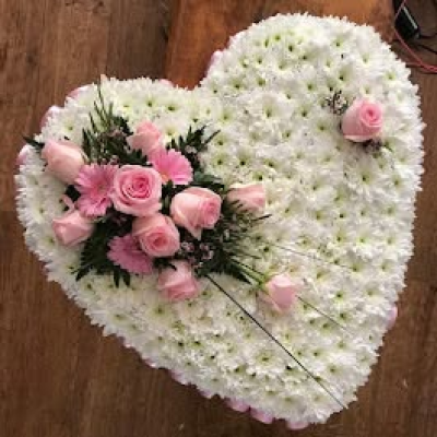 Heart - A beautiful heart-shaped funeral tribute in soft white and pink tones.