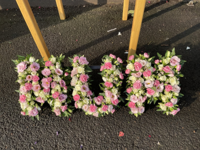 Loose Letters - A lovingly arranged floral letter tribute in pretty pink, cream and green shades.