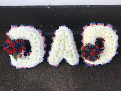 Letters - A traditional floral letter tribute with bold red and blue detailing.